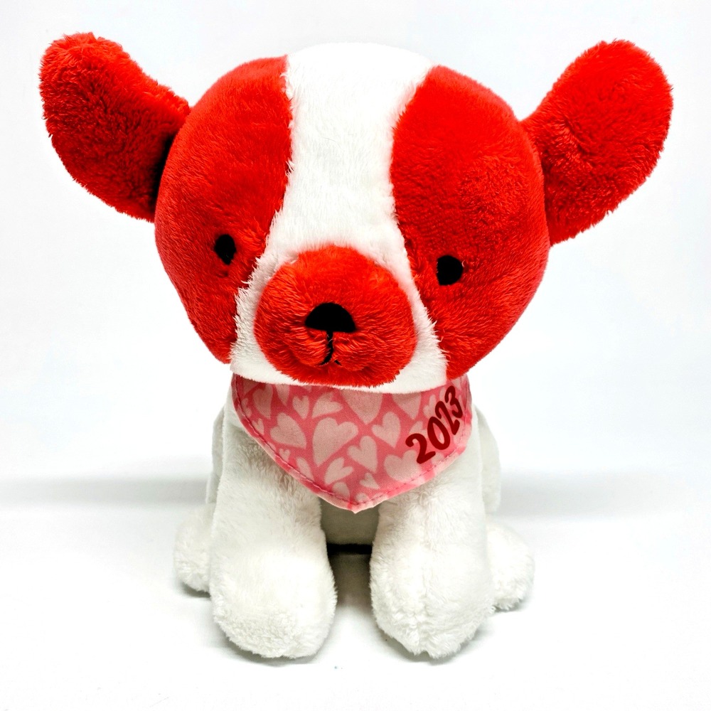 Hallmark 2023 Red White Dog Heart Bandana Puppy Lovey‎ Baby 9" Plush Toy